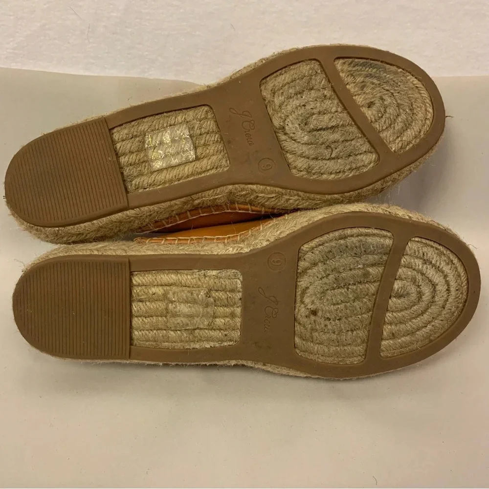 J. Crew Tan Leather Espadrille Slip On Mules